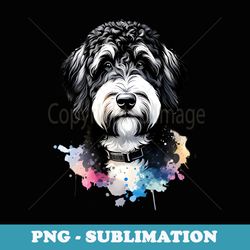 black white labradoodle dog watercolor artwork - sublimation digital download
