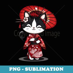 flower lover vintage kitten japanese art geisha cat - stylish sublimation digital download