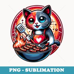 pretty presentation of bbq-loving cat funny kitten grilling - retro png sublimation digital download