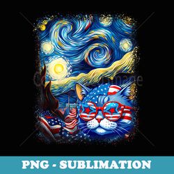 cat stars american flag starry night fireworks 4th of july - decorative sublimation png file