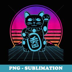 maneki neko lucky cat vaporwave aesthetic 80s retro style - premium png sublimation file