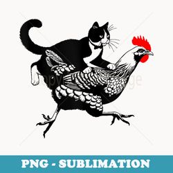 tuxedo cat on a chicken funny tuxedo cat riding a chicken - png transparent sublimation design