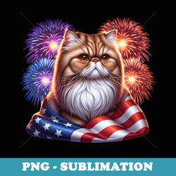 patriotic persian cat 4th of july american flag fireworks - unique sublimation png download