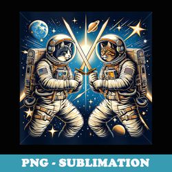 cool two cats space fighting cartoon illustration graphic - elegant sublimation png download