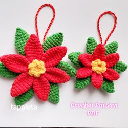 poinsettia ornament crochet pattern, 2 sizes poinsettia amigurumi christmas ornament, christmas flower home decor croche