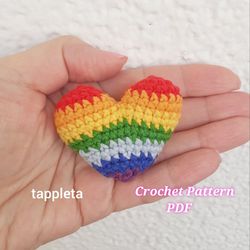 rainbow heart crochet pattern, pride heart keychain pattern, heart rainbow amigurumi pattern, rainbow heart ornament