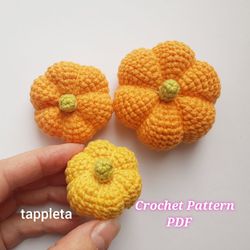 3 sizes amigurumi pumpkin crochet pattern, crochet halloween pumpkin decor, vintage halloween decoration, small pumpkin