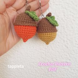 acorn keychain crochet pattern, fall crochet keychain charm, acorn pattern amigurumi