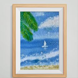 boat original painting boat small art lonely sailboat original art seascape small painting sea artwork sea wall art