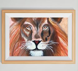 lion painting original hand painted lion face picture wall art wild animal portrait original gift acrylic painting