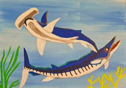 shark fish painting original art ocean art underwater wall art sea picture gift idea acrylic painting wall picture