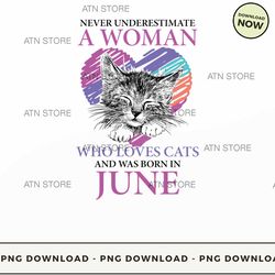 never underestimate a woman who loves cats and was born in june 12 high-quality png instant downloa