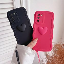 love heart wavy wrist strap silicone case - for samsung galaxy s23 s21 s22 plus ultra s20 fe s21fe - lanyard cover s20fe