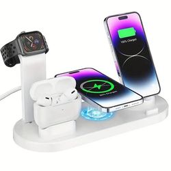 5-in-1 wireless charger stand pad for iphone 15/14/13/12/11/x, apple watch, airpods, desk phone chargers | fast charging