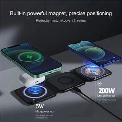 100w 3-in-1 wireless charger pad stand magnetic fast charging dock station for iphone 15/14/13/12/11/8/x/xr, apple watch