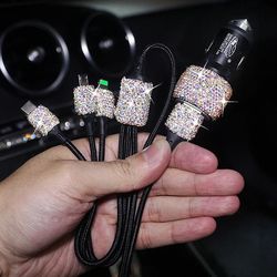 bling car charger | diamond-mounted car phone safety hammer charger | dual usb fast-charged diamond car phone | aluminum