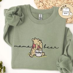 mama pooh bear shirt, bear embroidery shirt, winnie pooh mama shirt, bear mom embroidery shirt, mama bear sweatshirt