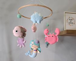 baby mobile mermaid, crib mobile mermaid, baby mobile girl, nursery mobile ocean, girl mobile