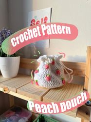 pattern peach pouch crochet, bag crochet us, peach design, cute pouch, no sew crochet pattern