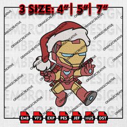 chibi funny iron man santa christmas embroidery files, christmas emb designs, marvel machine embroidery file download