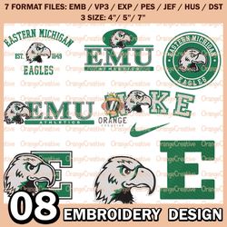 8 eastern michigan eagles logo bundle emb files, ncaa embroidery designs, bundle ncaa machine embroidery digital