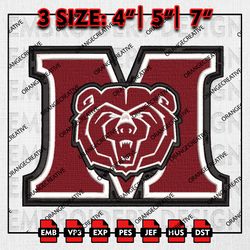 missouri state bears team logo emb design, ncaa embroidery files, ncaa missouri state bears 3 sizes machine embroidery