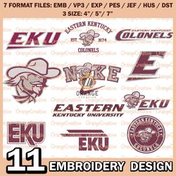 11 Eastern Kentucky Colonels Logo Bundle Emb files, NCAA Embroidery Designs, Bundle NCAA Machine Embroidery Digital