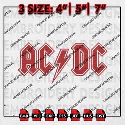 acdc rock band logo embroidery design, rock band embroidery files, 3 sizes machine embroidery, gift for fan