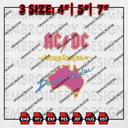 acdc 1988 world tour logo embroidery design, acdc rock band embroidery files, 3 sizes machine embroidery files