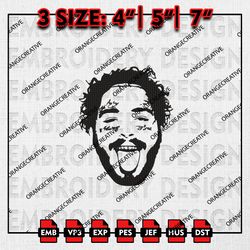 post malone singer face embroidery design, post malone singer embroidery files, 3 sizes machine embroidery files