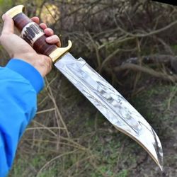 stag handle bowie knife custom handmade bowie survival outdoor camping knife gift for him unique stag antler bowie knife