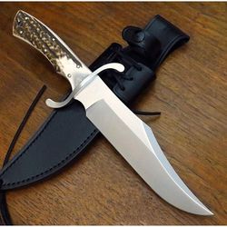 stag handle custom handmade fixed blade bowie knife d2 tool steel hunting knife