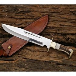 stag antler custom handmade bowie knife fixed blade d2 tool steel survival out