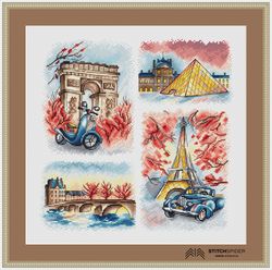 autumn paris, counted cross stitch pattern pdf, cssaga,cross stitch paris,xstitch old town,stitch louvre, eiffel tower