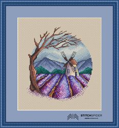 lavender field cross stitch pattern pdf,cssaga,cross stitch lavender, stitch windmill,cross stitch nature, stitch autumn