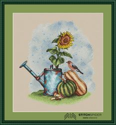 the gifts of autumn counted cross stitch pattern, pdf, cssaga file, needlepoint cross stitch , cross stitch sunflower