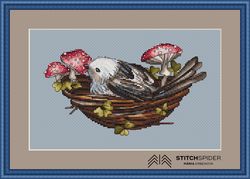 amanita fly counted cross stitch pattern pdf, cssaga, cross stitch bird, xstitch nature, stitch toadstool,stitch nest