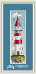 lighthouse bookmark counted cross stitch pattern pdf, cssaga,cross stitch lighthouse, cross stitch sea, xstitch bookmark