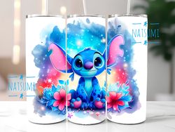 Stitch tumbler wrap PNG, Watercolor Colorful Stitch Tumbler Wraps Sublimation Design PNG, 20oz Skinny Straight & Tapered