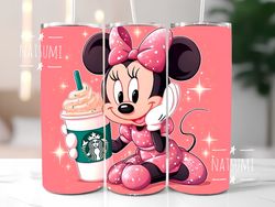 minnie mouse with starbucks cup tumbler wrap girls png, tumbler wraps sublimation design png, 20oz skinny straight