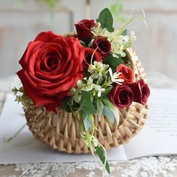 1pc handmade flower arrangement basket - half moon wicker basket - woven basket with handle - wedding flower home decora