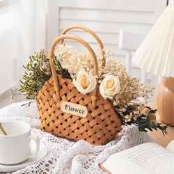 231125cm hand-woven rattan flower basket - household flower storage basket - holiday decorations - modern handicrafts