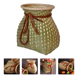 basket flower vase - wicker rattan woven seagrass storage creel - bamboo baskets - farmhouse pot - rustic net picnic pla