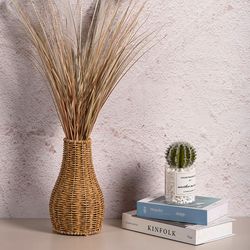 vintage handmade woven rattan vase - flower plant potted bouquet arrangement container - wedding home indoor tabletop de