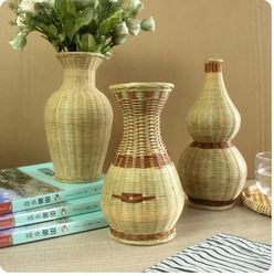 handmade bamboo woven vase - minimalist home decoration vase - retro style flower arrangement and simulation flower disp