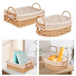 woven storage baskets - kitchen organizer handwoven with handles - cosmetic box for breakfast fruit - bedroom bathroom h