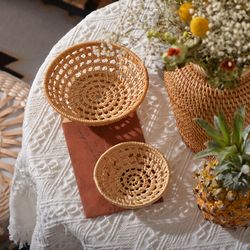 woven serving tray - round bread serving basket - decorative imitation rattan fruit tray - for serving bread fruit veget