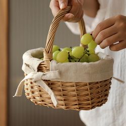 handmade flower basket - wear-resistant fruit storage basket - wedding bow-knot bridal girl flower basket for picnic - w