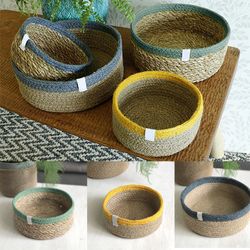 handmade woven planter basket - rattan basket - straw wicker storage basket - garden flower pot - laundry storage decora