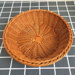 rattan wicker woven serving baskets for bread fruit vegetables - handmade round storage basket - restaurant display ratt